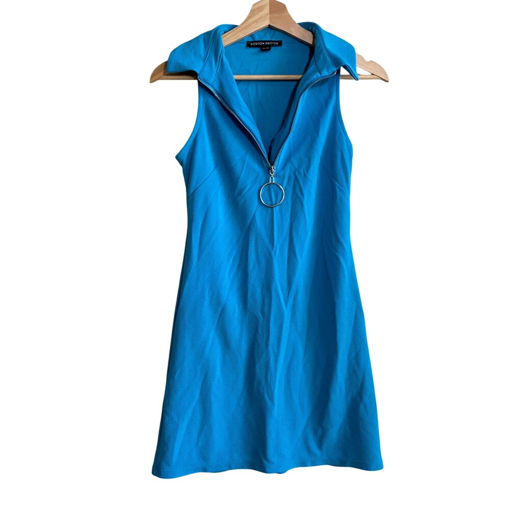 Boston Proper blue quarter zip collared sleeveless summer sundress women's XXS